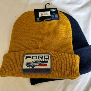 Ford Mustang Men’s Two Pack Beanies Navy & Gold Branded W/logo License Set Of 2